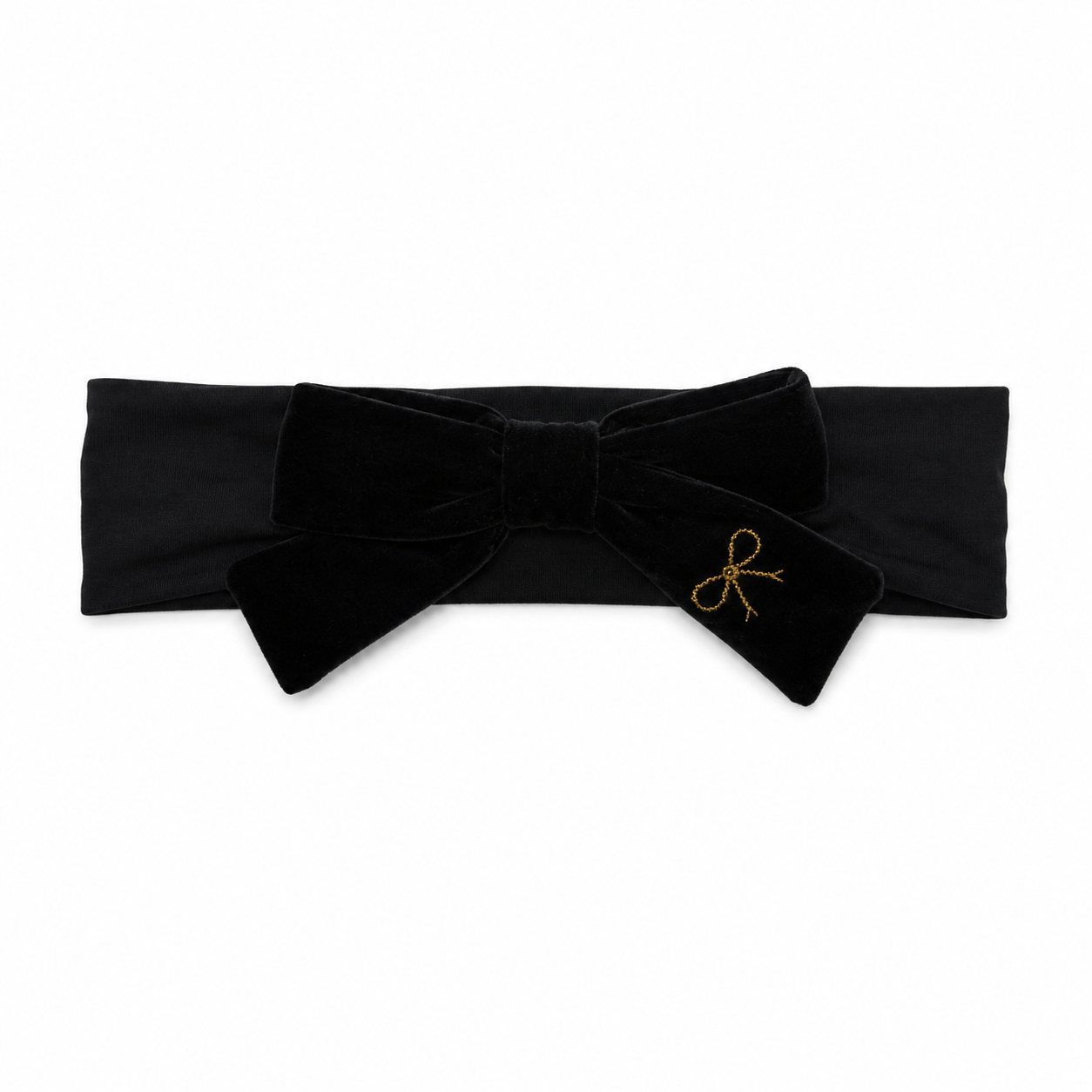 Velvet Gold Embroidered Baby Modal Band - Black - Medium (6-12M)