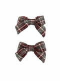 Plaids Mini Bow Clip Set - Burgundy/ Gray