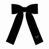 Velvet Gold Embroidered Large Bow Clip - Black