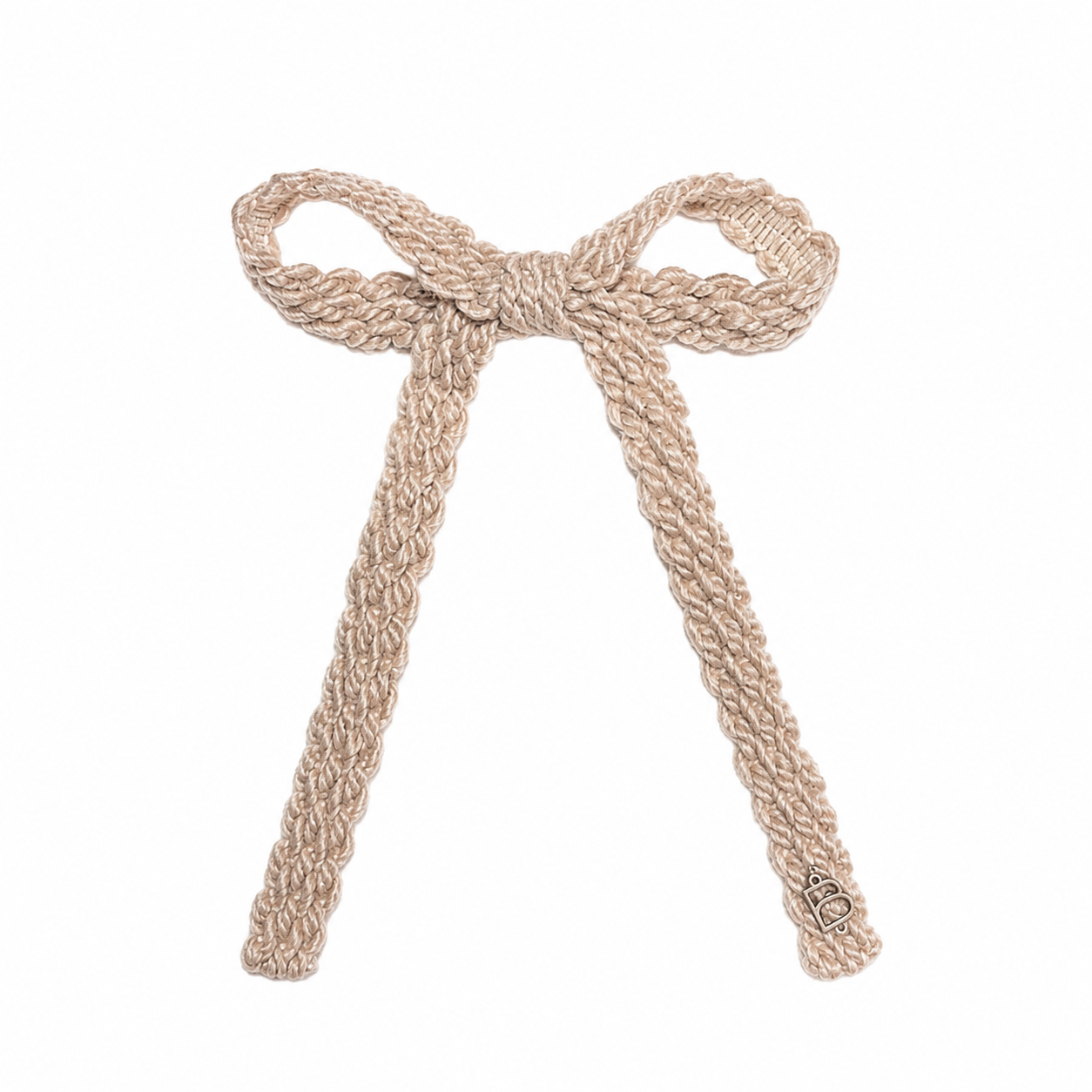 Textured Woolen Braid Large Bow Clip - Beigy Pink