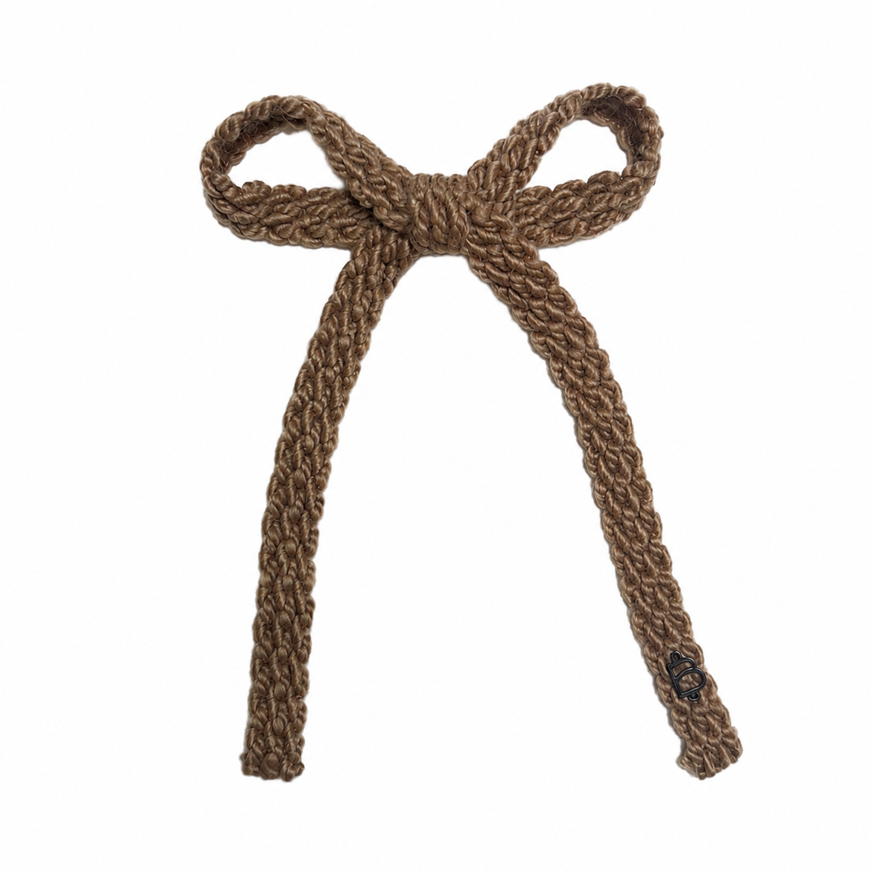 Textured Woolen Braid Large Bow Clip - Brown