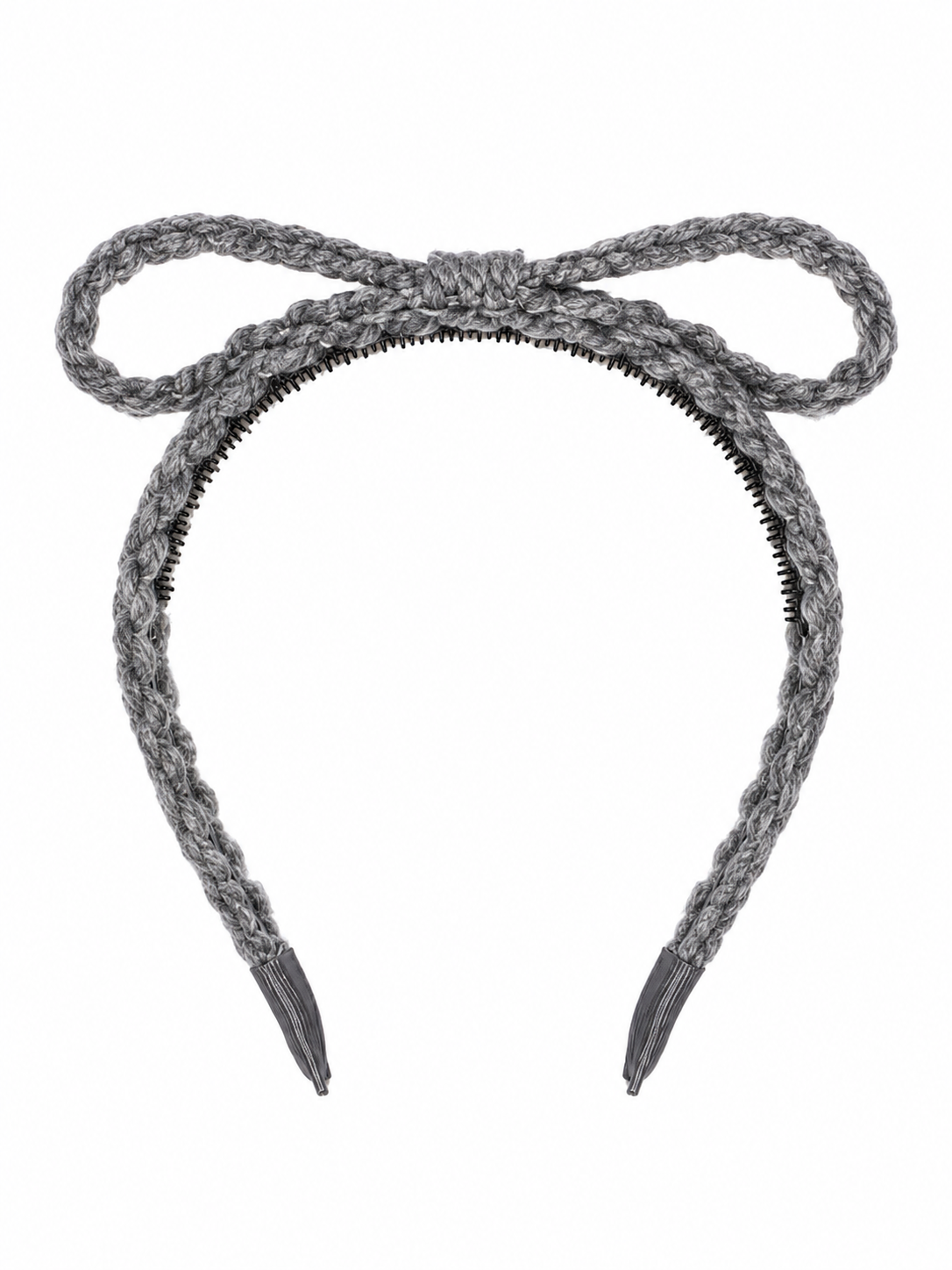 Textured Woolen Braid Bow Headband - Gray