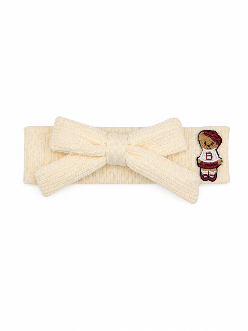 Bandeau Teddy Knits Baby Bow Band - Cream - Medium (6-12M)