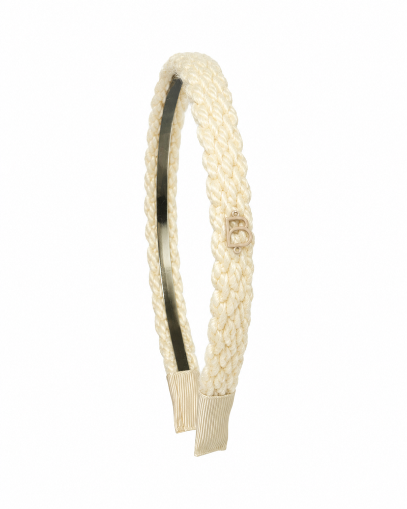 Textured Woolen Braid Thin Flat Headband - Cream