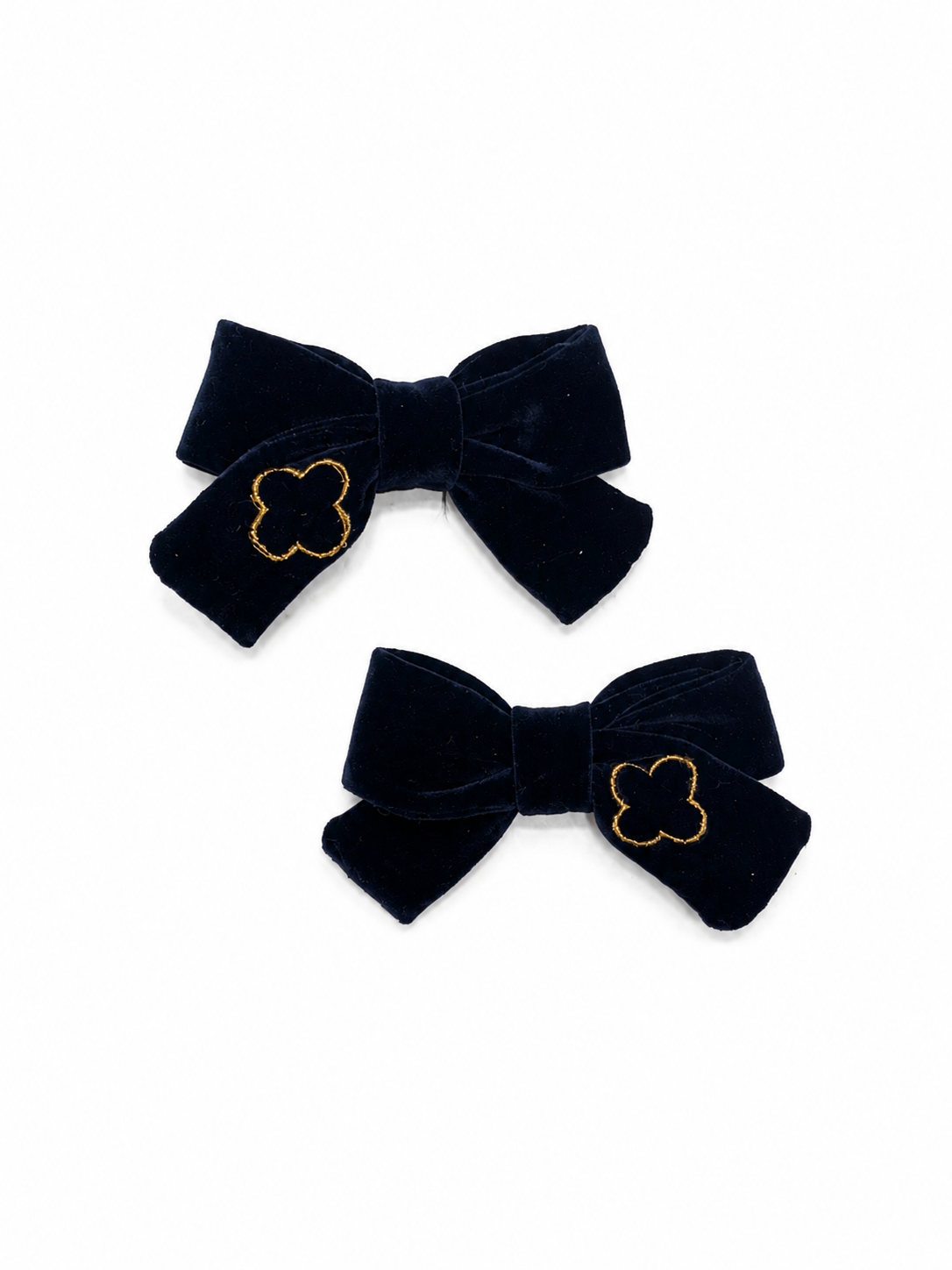 Velvet Gold Embroidered Mini Bow Clip Set - Navy