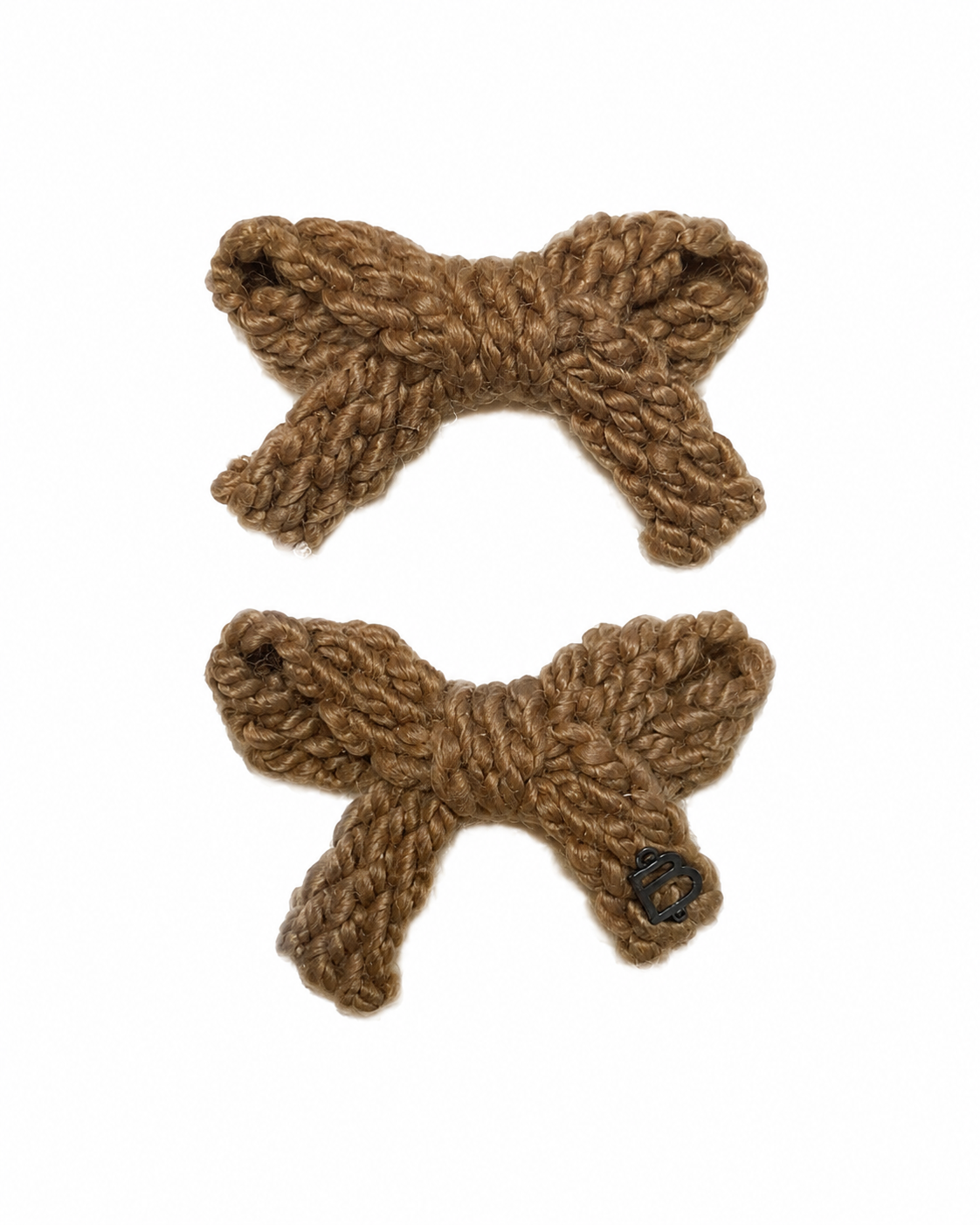 Textured Woolen Braid Mini Bow Clip Set - Brown
