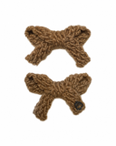 Textured Woolen Braid Mini Bow Clip Set - Brown