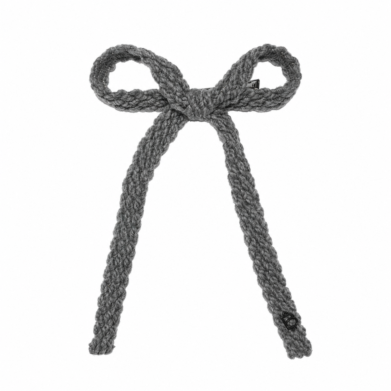 Textured Woolen Braid Large Bow Clip - Gray