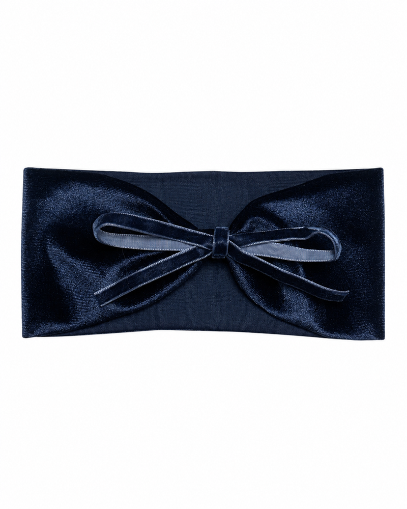 Velvet Ribbon Bows Ribbon Bow Baby Band - Navy - Medium (6-12M)