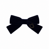 Velvet Gold Embroidered Small Bow Clip - Navy