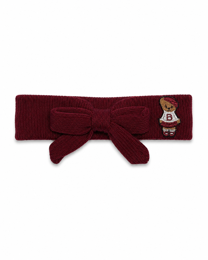 Bandeau Teddy Knits Baby Bow Band - Burgundy - Medium (6-12M)