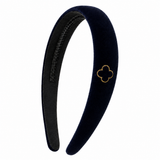 Velvet Gold Embroidered Classic Headband - Navy