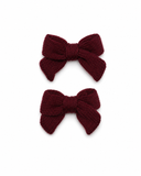 Thick Knits Mini Bow Clip Set - Burgundy