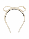 Textured Woolen Braid Bow Headband - Cream