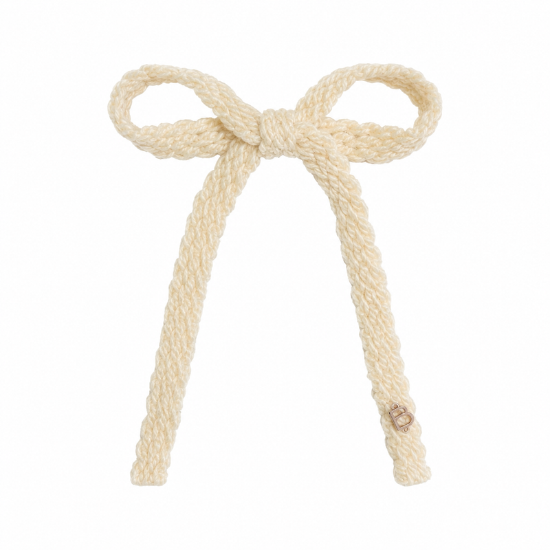 Textured Woolen Braid Large Bow Clip - Cream