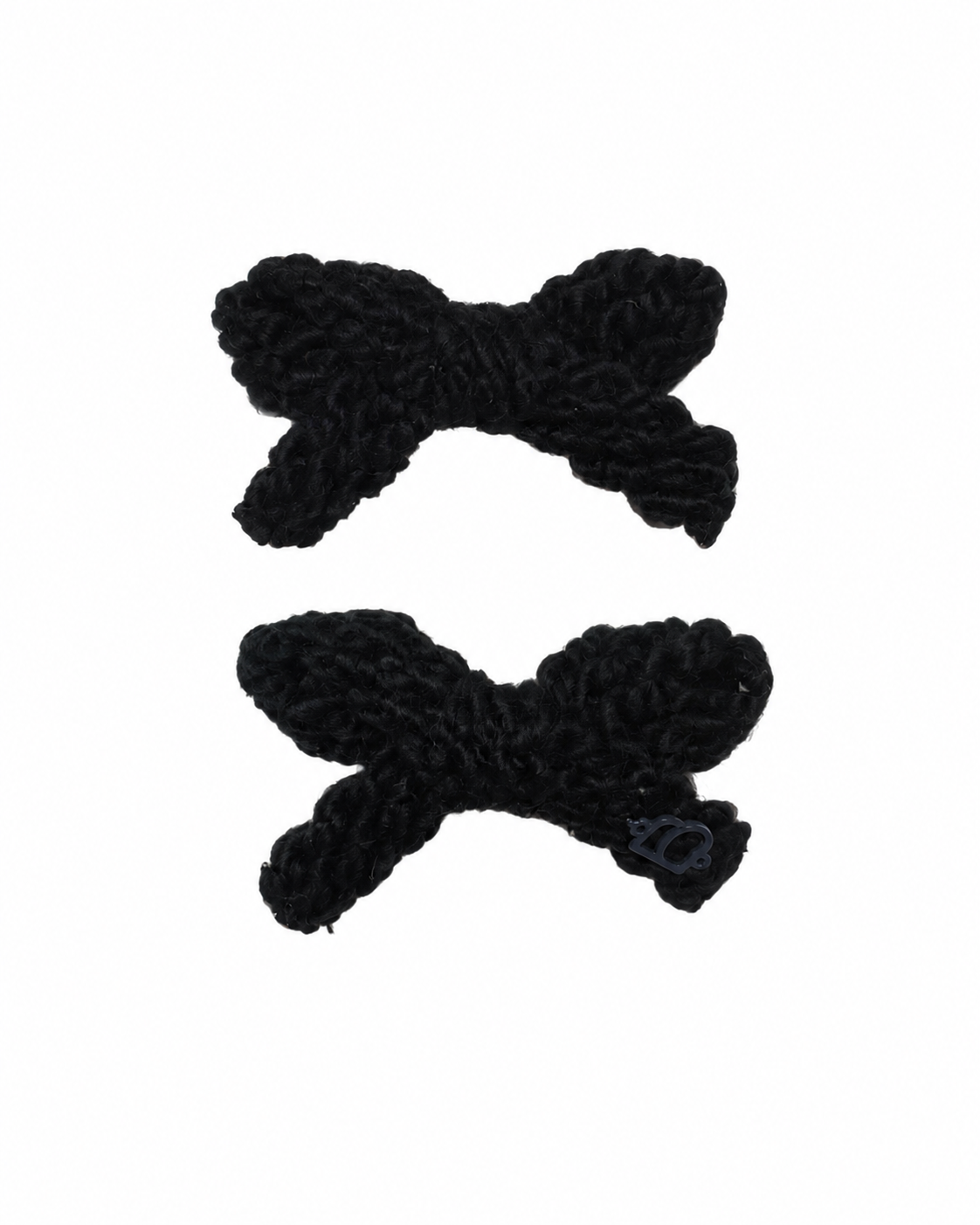 Textured Woolen Braid Mini Bow Clip Set - Black