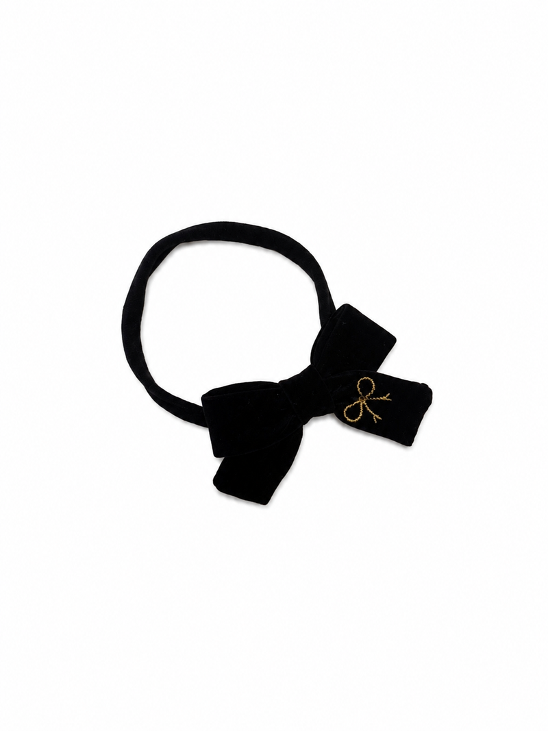 Velvet Gold Embroidered Baby Nylon Band - Black