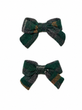 Plaids Mini Bow Clip Set - Green/ Gray