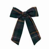 Plaids Large Bow Clip - Green/ Gray