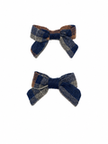 Plaids Mini Bow Clip Set - Blue/ Gray
