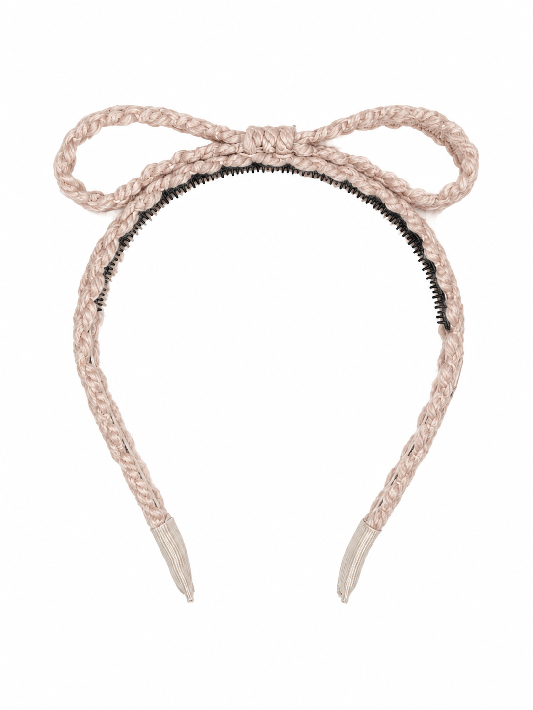 Textured Woolen Braid Bow Headband - Beigy Pink