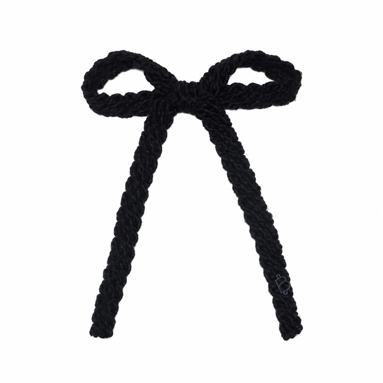 Textured Woolen Braid Large Bow Clip - Black