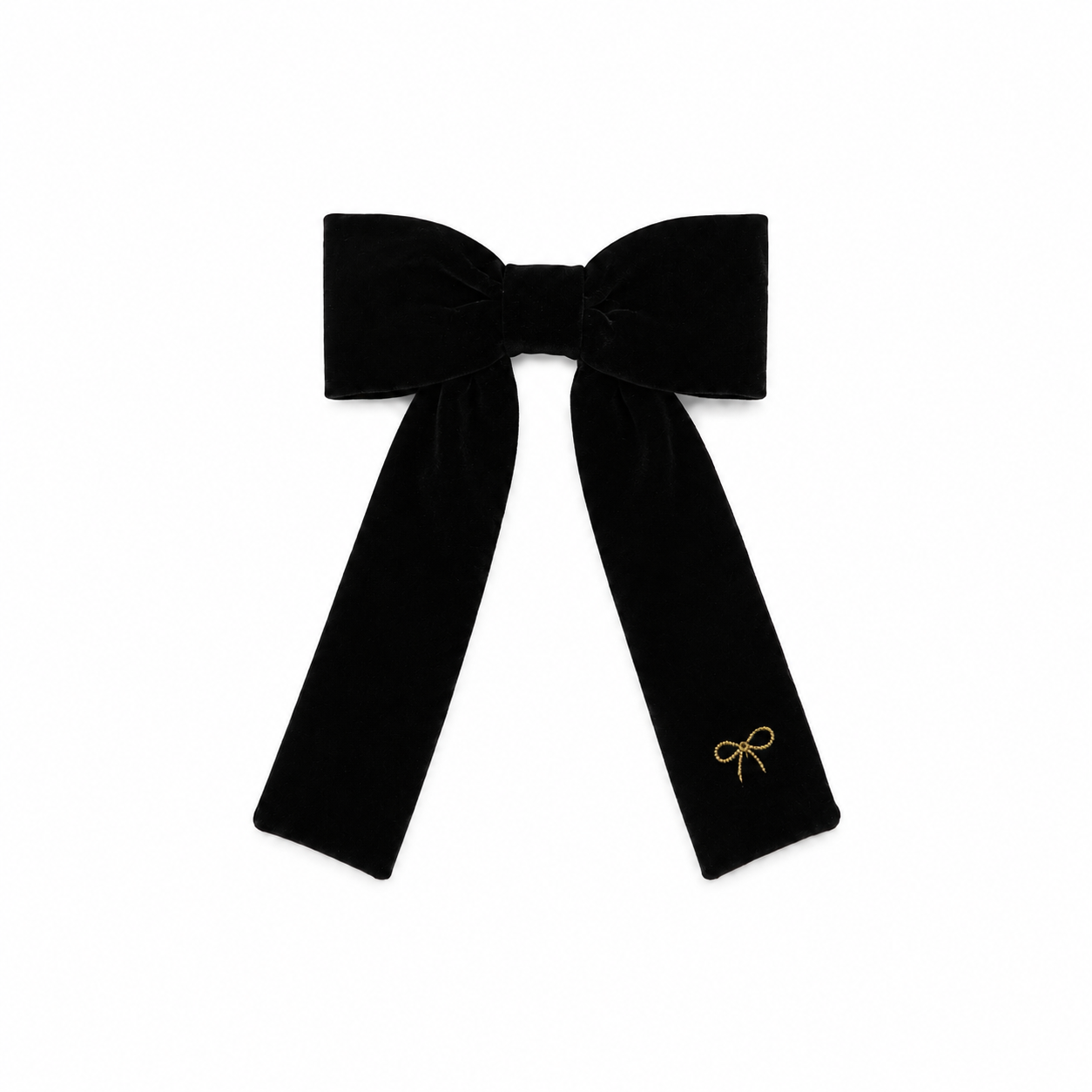 Velvet Gold Embroidered Medium Bow Clip - Black
