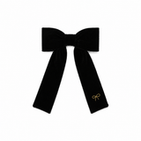 Velvet Gold Embroidered Medium Bow Clip - Black