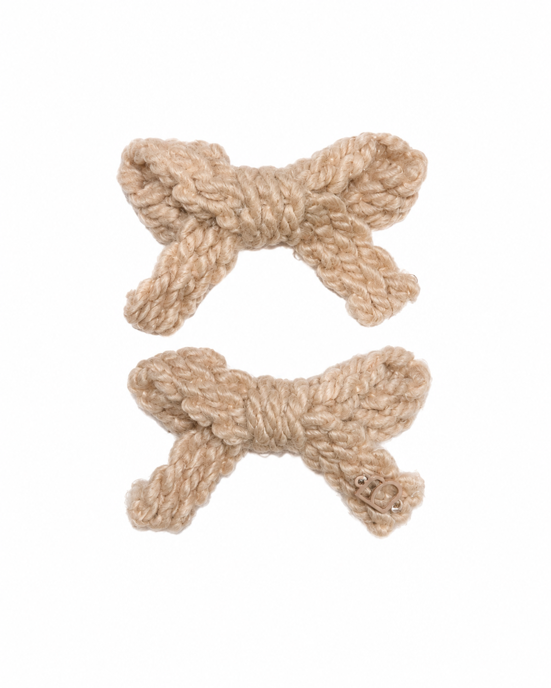 Textured Woolen Braid Mini Bow Clip Set - Beigy Pink