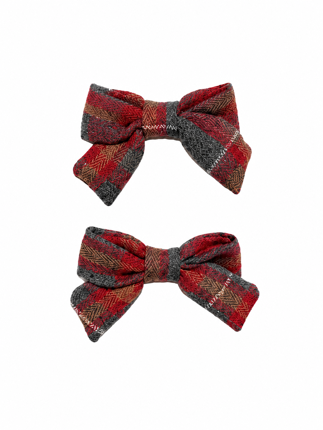 Plaids Mini Bow Clip Set - Red