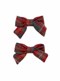 Plaids Mini Bow Clip Set - Red