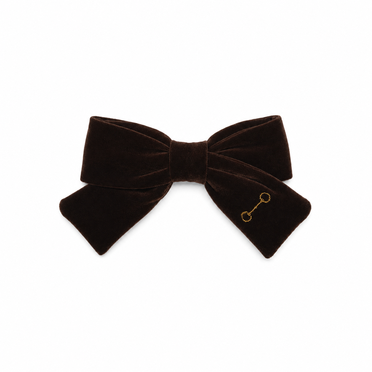 Velvet Gold Embroidered Small Bow Clip - Brown