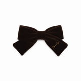 Velvet Gold Embroidered Small Bow Clip - Brown