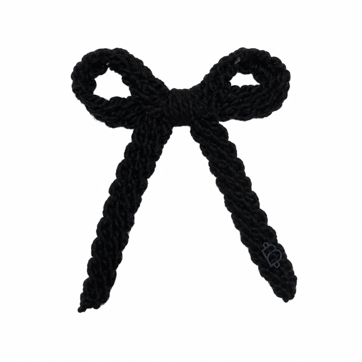 Textured Woolen Braid Medium Bow Clip - Black