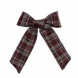 Plaids Large Bow Clip - Burgundy/ Gray