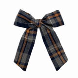 Plaids Large Bow Clip - Blue/ Gray