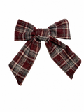 Plaids Medium Bow Clip - Burgundy/ Gray