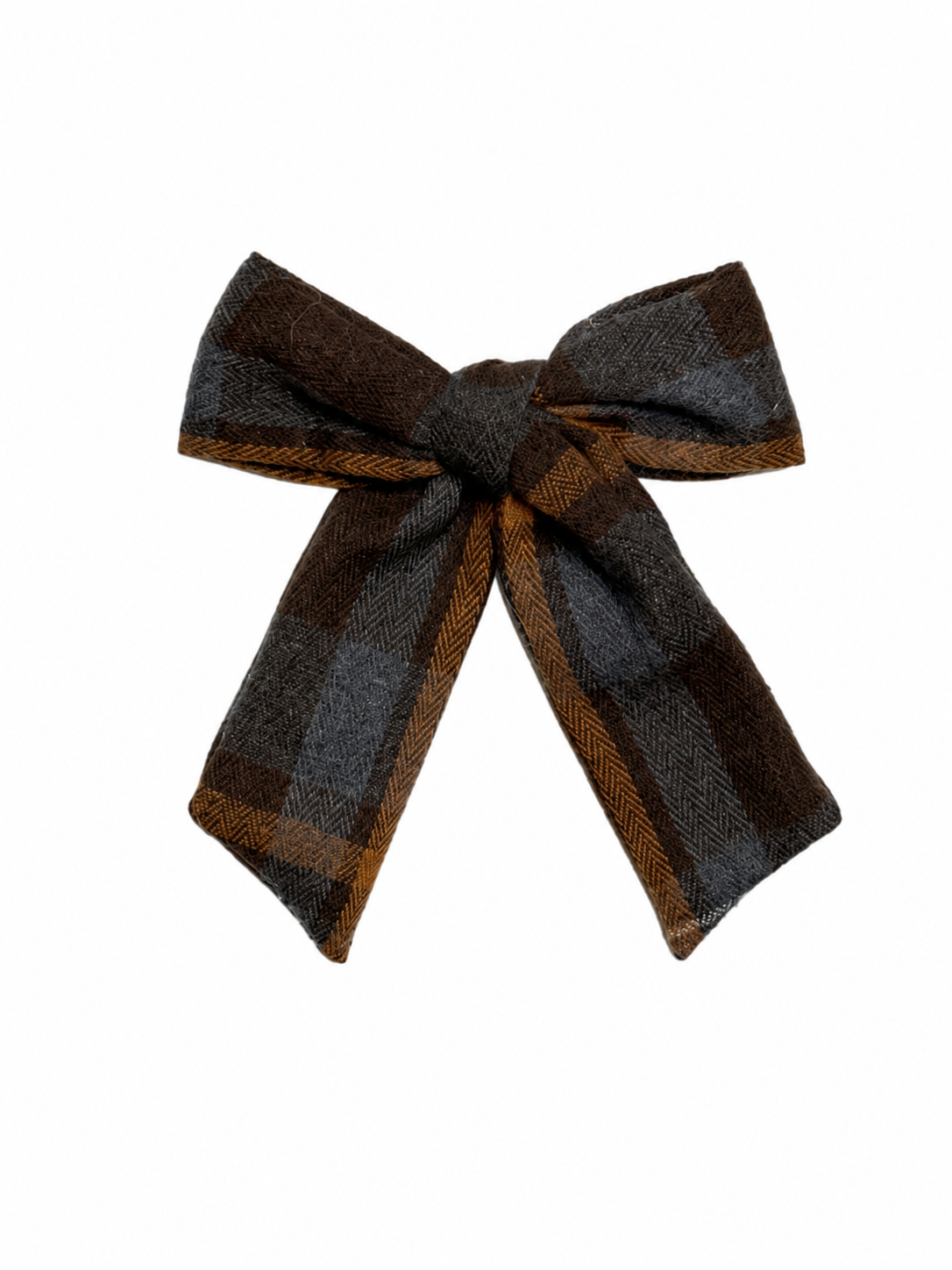 Plaids Medium Bow Clip - Gray/ Brown