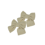 Linen Stitched 
 Mini Bow Clip Set