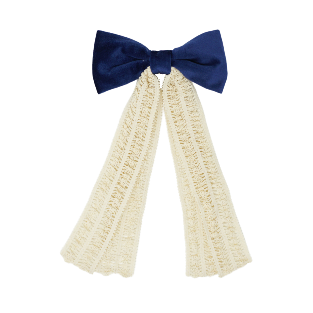 Rich Velvet Large Bow Clip with Lace Tails