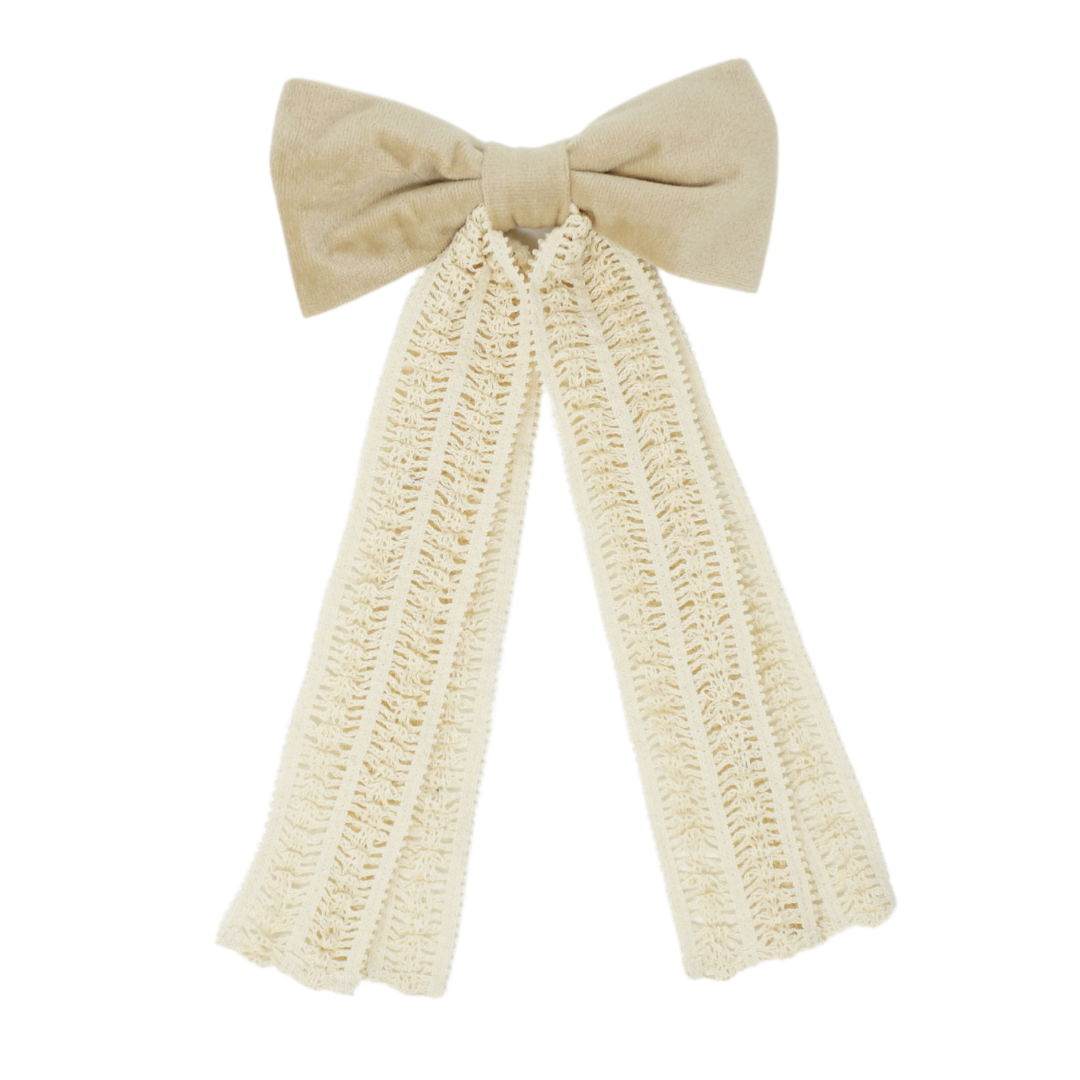 Rich Velvet Large Bow Clip with Lace Tails