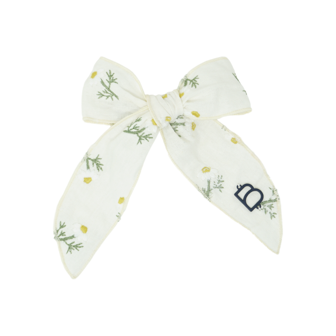 Scattered Embroidered Floral Medium Bow Clip